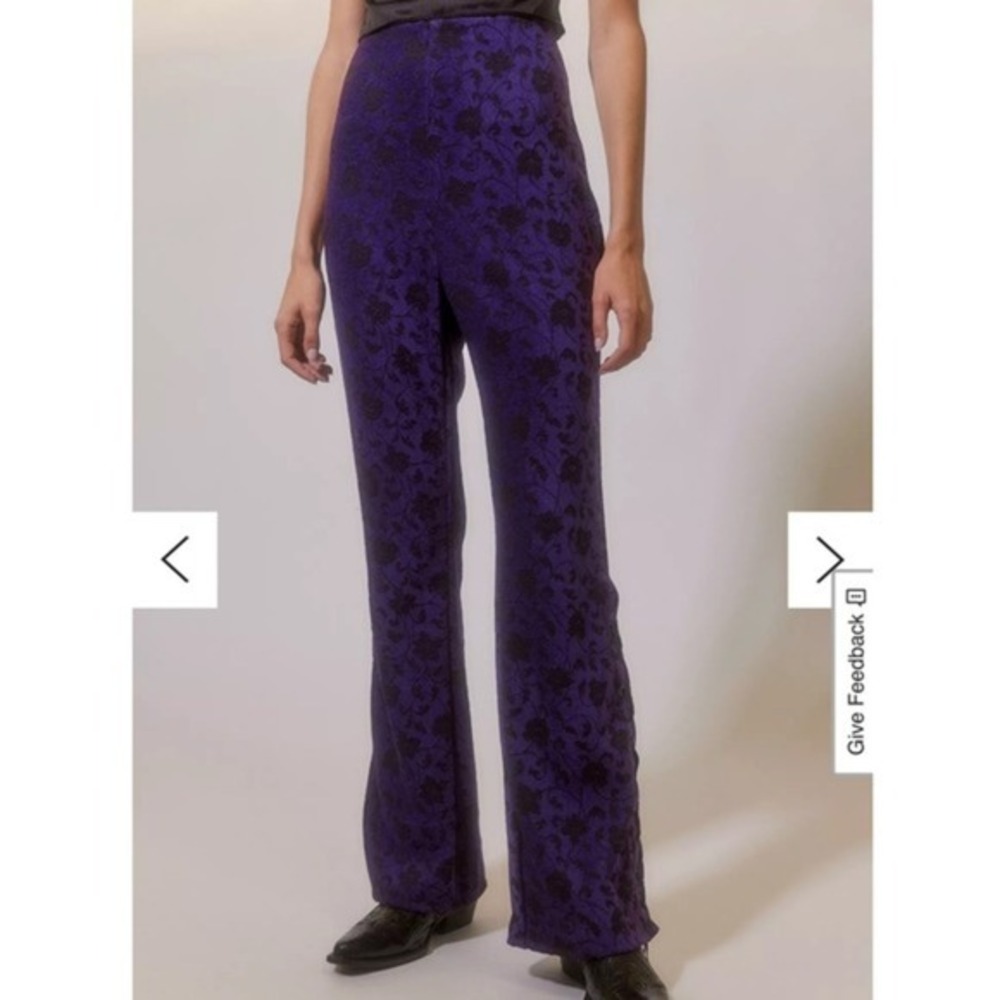 Urban Renewal Small Lace Up Flare Pant - Western Gothic Goth Brocade Purple Blk - Picture 6 of 8